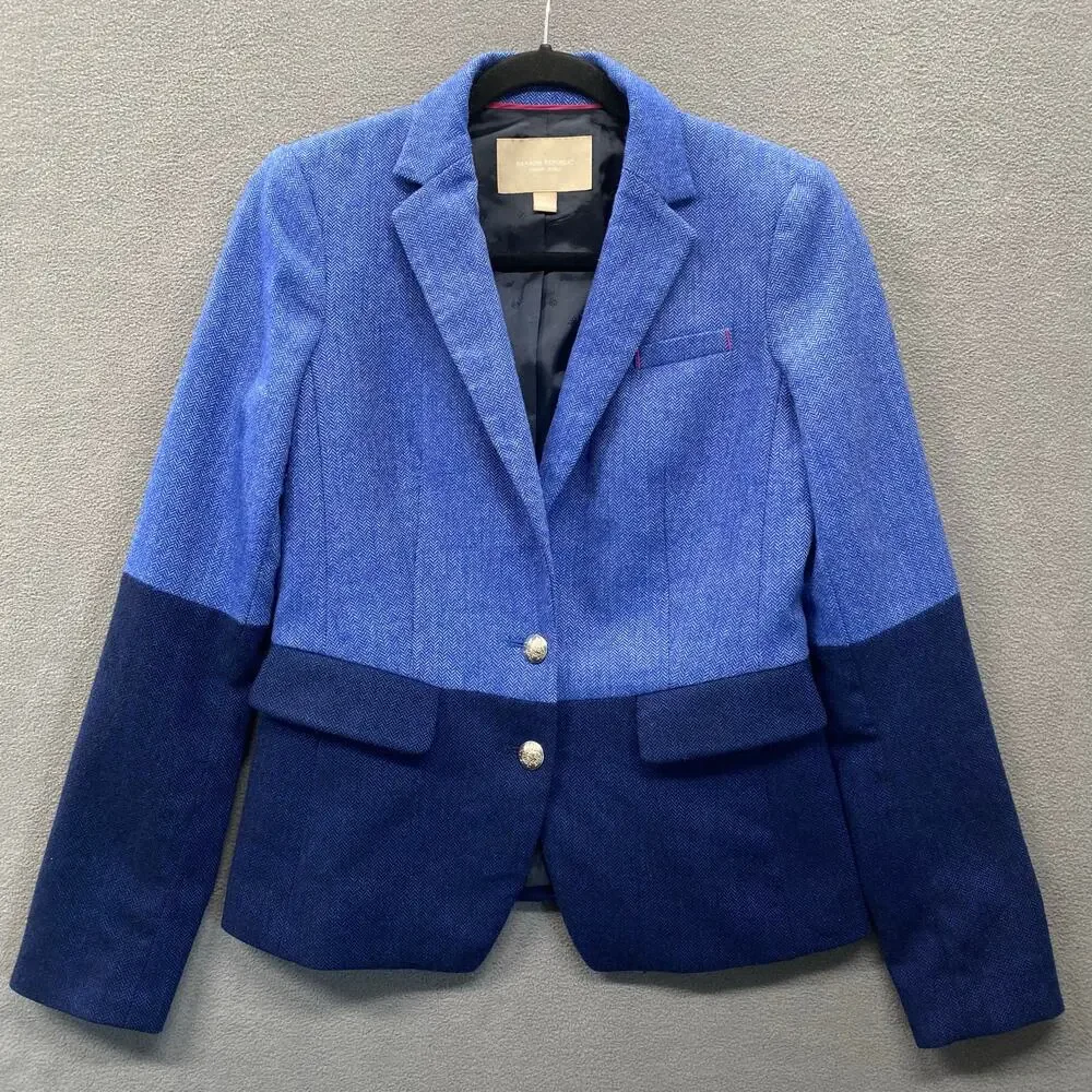 Banana Republic Wool Blend Blazer‎ Jacket Women 2 Blue Color Block Preppy